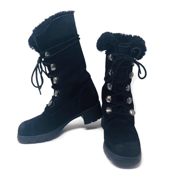 Sorel Shoes - Sorel Black Suede Fur-Lined Lace-Up Winter Boots